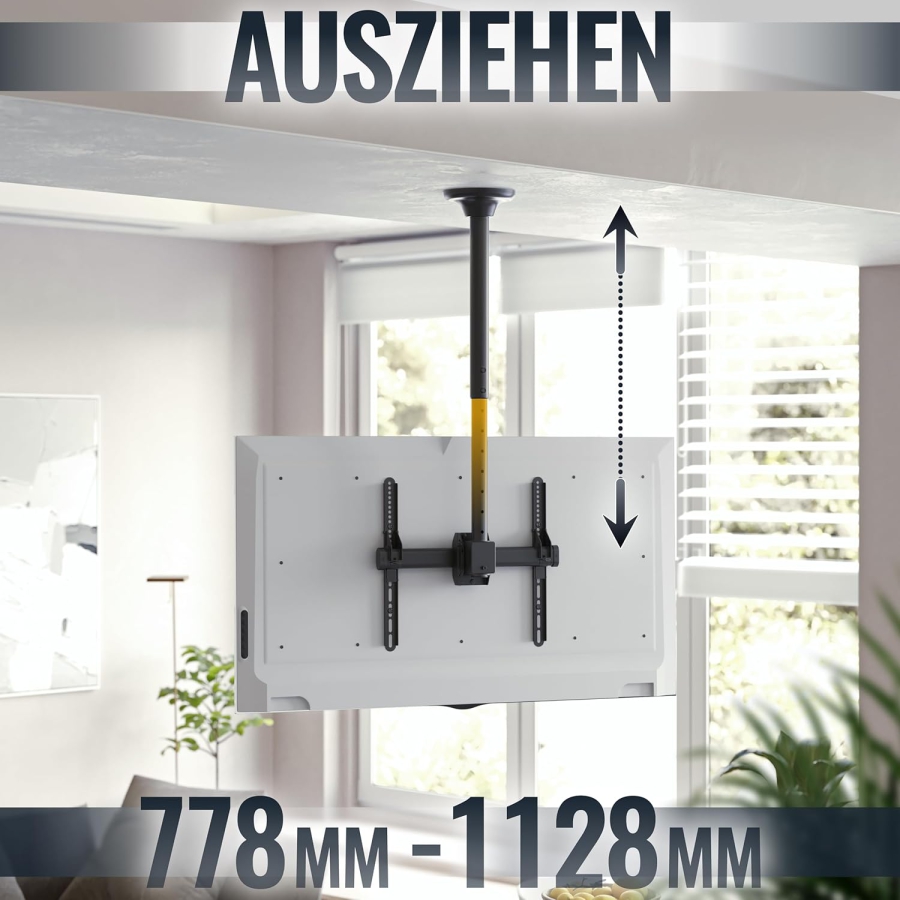 RICOO TV Deckenhalterung (D0244) für 32–55 Zoll Fernseher (Robuster Deckenhalter bis 50 kg Tragkraft – 360° Drehbar, Neigbar & Höhenverstellbar.)