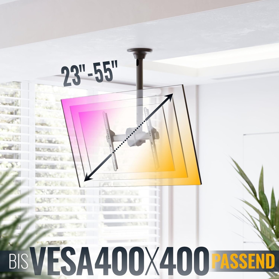 RICOO TV Deckenhalterung (D0244) für 32–55 Zoll Fernseher (Robuster Deckenhalter bis 50 kg Tragkraft – 360° Drehbar, Neigbar & Höhenverstellbar.)