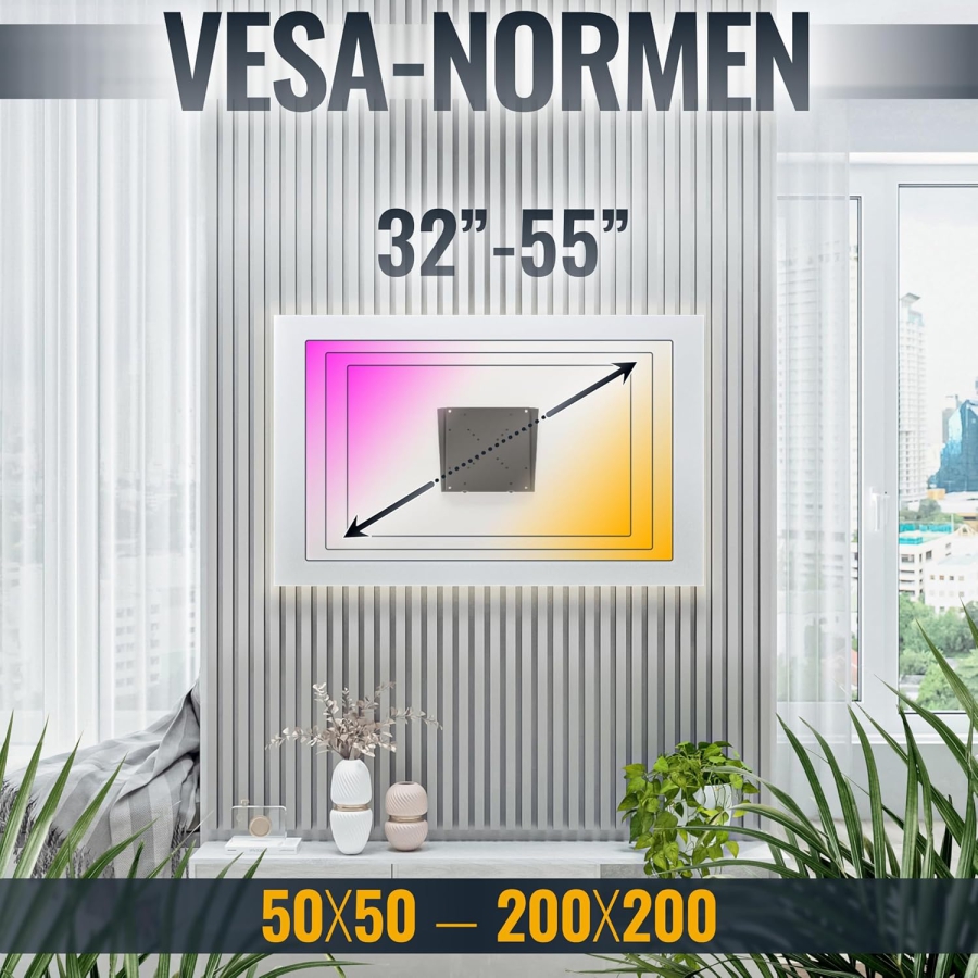 RICOO TV Wandhalterung Ultra Slim F0522 für 32-55 Zoll Flachbildschirme (Extrem flache, starre Monitorhalterung (14mm Wandabstand) – VESA bis 200x200, 30kg Traglast.)