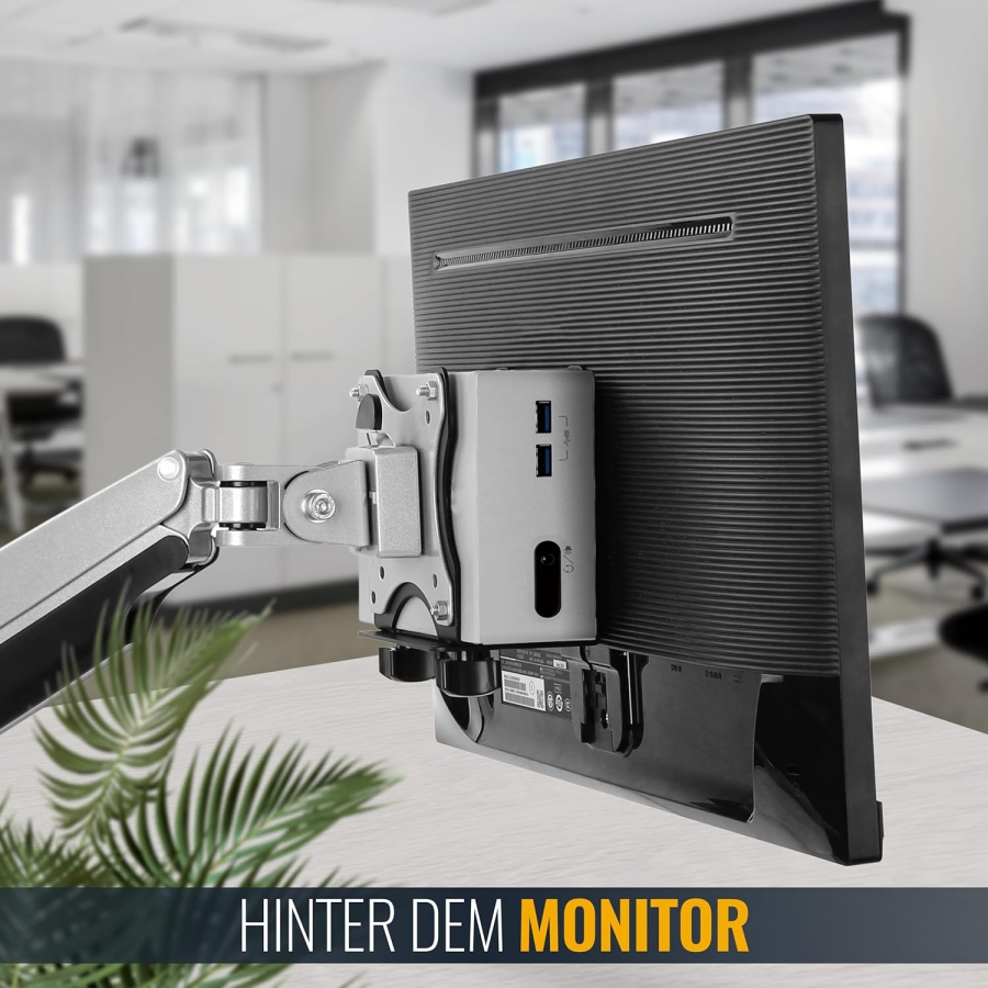RICOO Universal Mini PC Halterung (TRH-01) für VESA, Wand & Untertisch (Verstellbare Stahl-Halterung für Thin Clients & Intel NUC (17–70 mm) bis 5 kg – Inkl. Sicherheitsgurt)