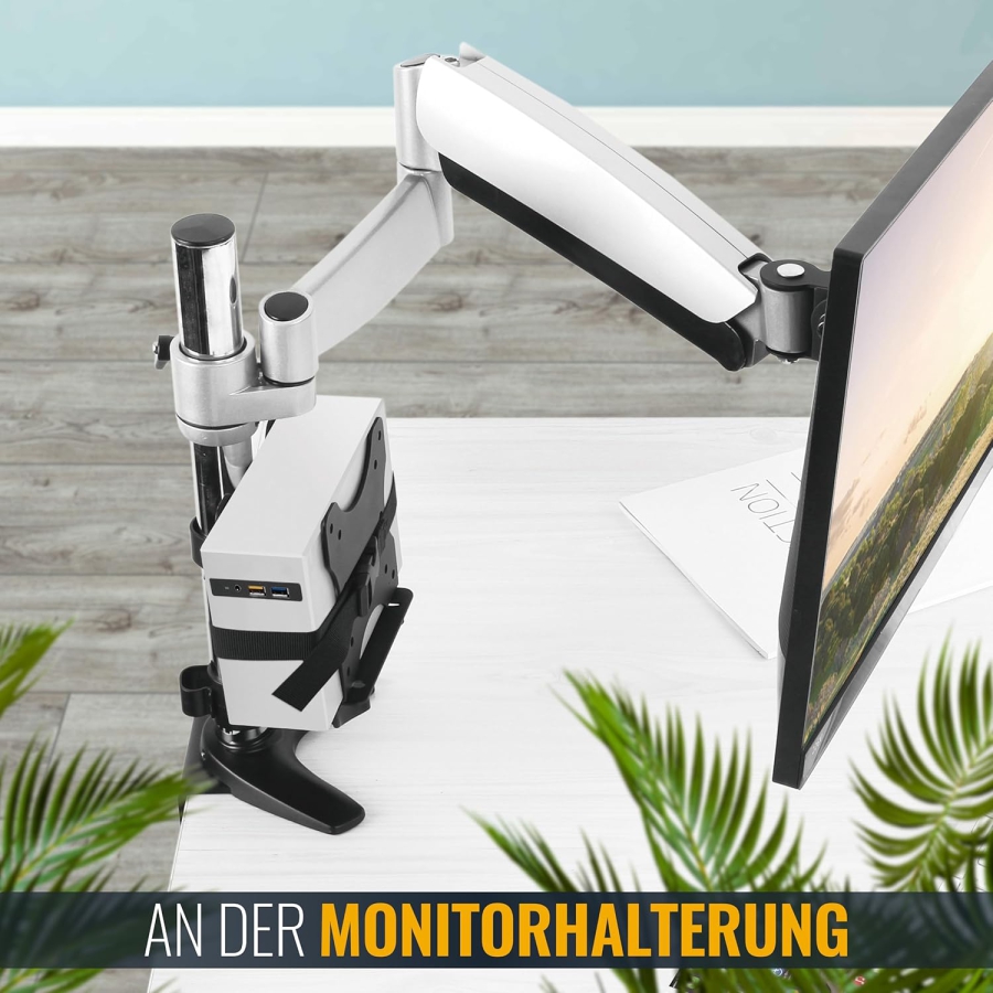 RICOO Universal Mini PC Halterung (TRH-01) für VESA, Wand & Untertisch (Verstellbare Stahl-Halterung für Thin Clients & Intel NUC (17–70 mm) bis 5 kg – Inkl. Sicherheitsgurt)