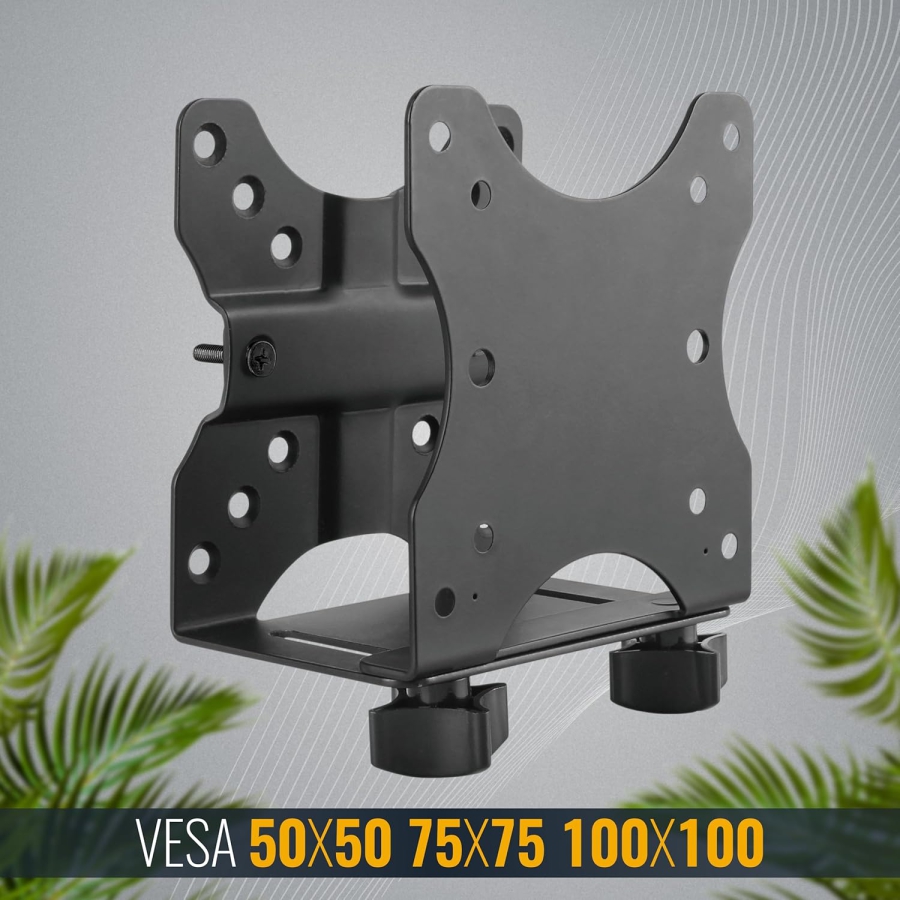 RICOO Universal Mini PC Halterung (TRH-01) für VESA, Wand & Untertisch (Verstellbare Stahl-Halterung für Thin Clients & Intel NUC (17–70 mm) bis 5 kg – Inkl. Sicherheitsgurt)