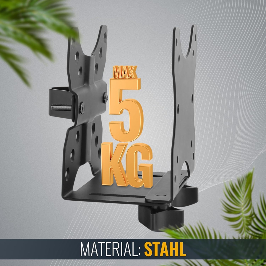 RICOO Universal Mini PC Halterung (TRH-01) für VESA, Wand & Untertisch (Verstellbare Stahl-Halterung für Thin Clients & Intel NUC (17–70 mm) bis 5 kg – Inkl. Sicherheitsgurt)