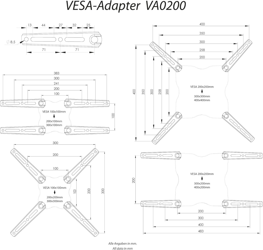 RICOO VA0200 VESA Adapter (200x200 auf 400x400 | 30 kg)
