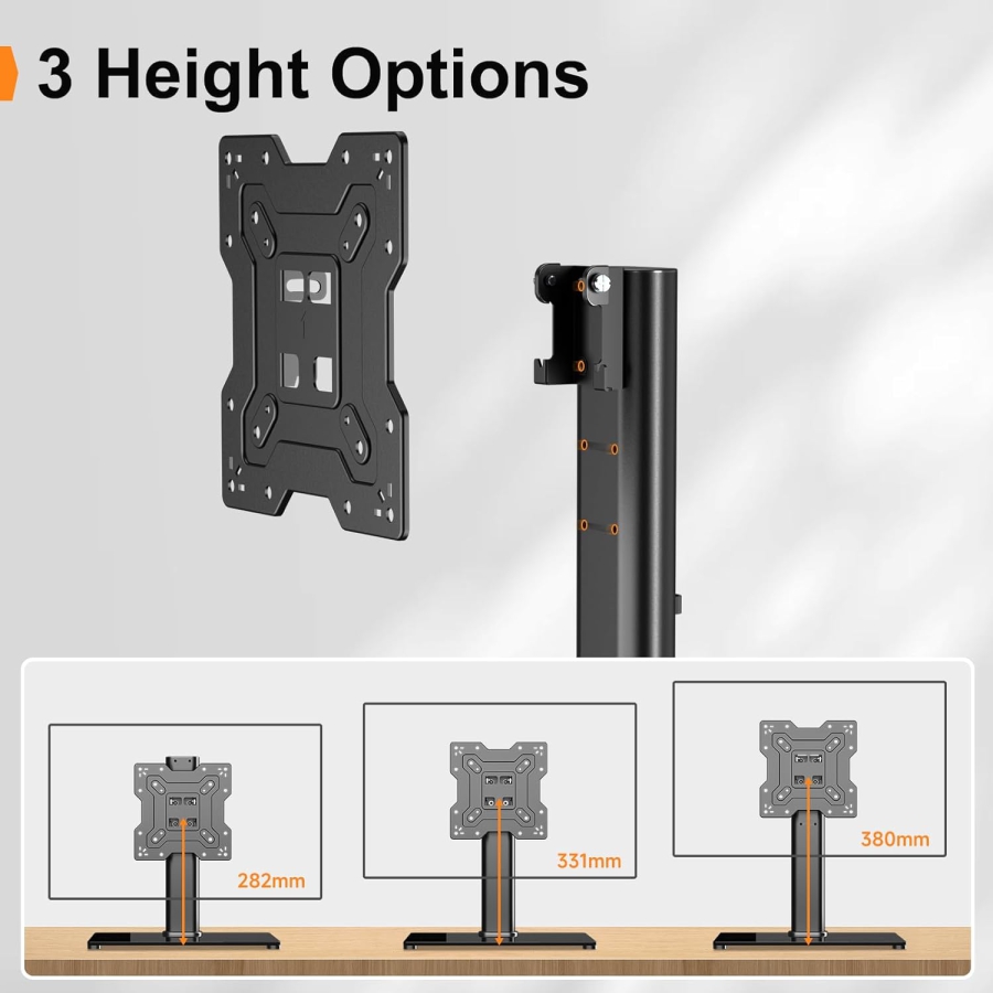 Universal TV & Monitor Ständer für 17–43 Zoll (Neigbar & Höhenverstellbar) (Eleganter Tischstandfuß mit Sicherheitsglas-Sockel für Bildschirme bis 40 kg – VESA max. 200x200 mm.)