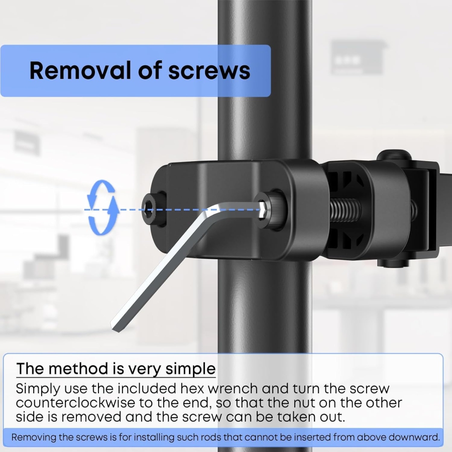 Universelle VESA Stangenhalterung für 17-32 Zoll Bildschirme (Ø 28-60 mm) (Flexibler Gelenkarm zur Erweiterung – Bis 8 kg Traglast, Neigbar, Schwenkbar & 360° Drehbar.)
