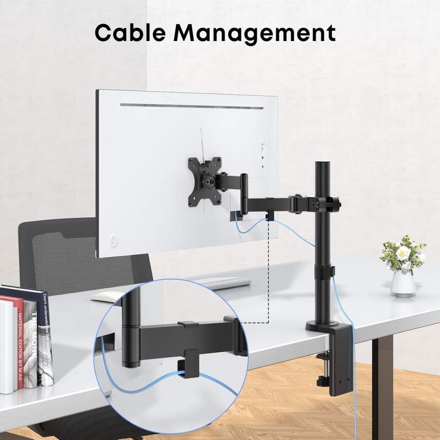 Universelle VESA Stangenhalterung für 17-32 Zoll Bildschirme (Ø 28-60 mm) (Flexibler Gelenkarm zur Erweiterung – Bis 8 kg Traglast, Neigbar, Schwenkbar & 360° Drehbar.)