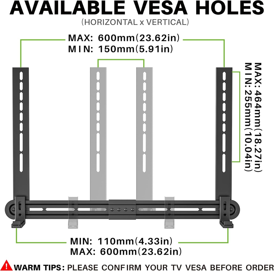 USX-MOUNT Universal Soundbar Halterung für Soundbars mit & ohne Löcher (Verstellbare TV- & Wandhalterung mit Anti-Rutsch-Sockel (87,5–154 mm) bis 6 kg Traglast.)