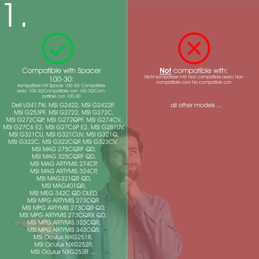 VESA Abstandshalter 100x100mm - 30mm Distanz - inkl. Schrauben - kompatibel mit vielen Monitoren