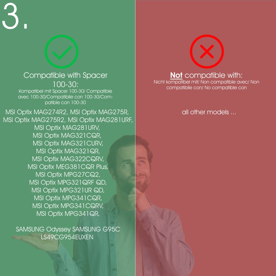 VESA Abstandshalter 100x100mm - 30mm Distanz - inkl. Schrauben - kompatibel mit vielen Monitoren