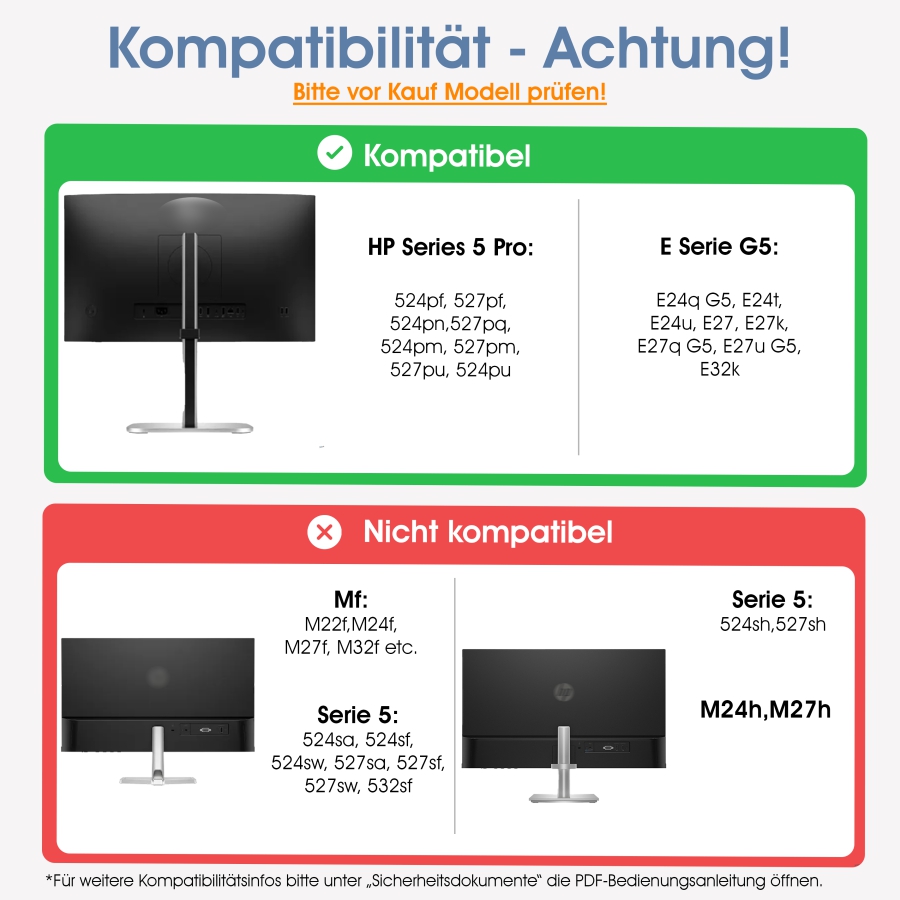 VESA Adapter für HP Serie 5 PRO und E-Serie G5 (524pf, 527pf, 527pq, 524pu, 527pu, E24q, E27q, E32k etc.)