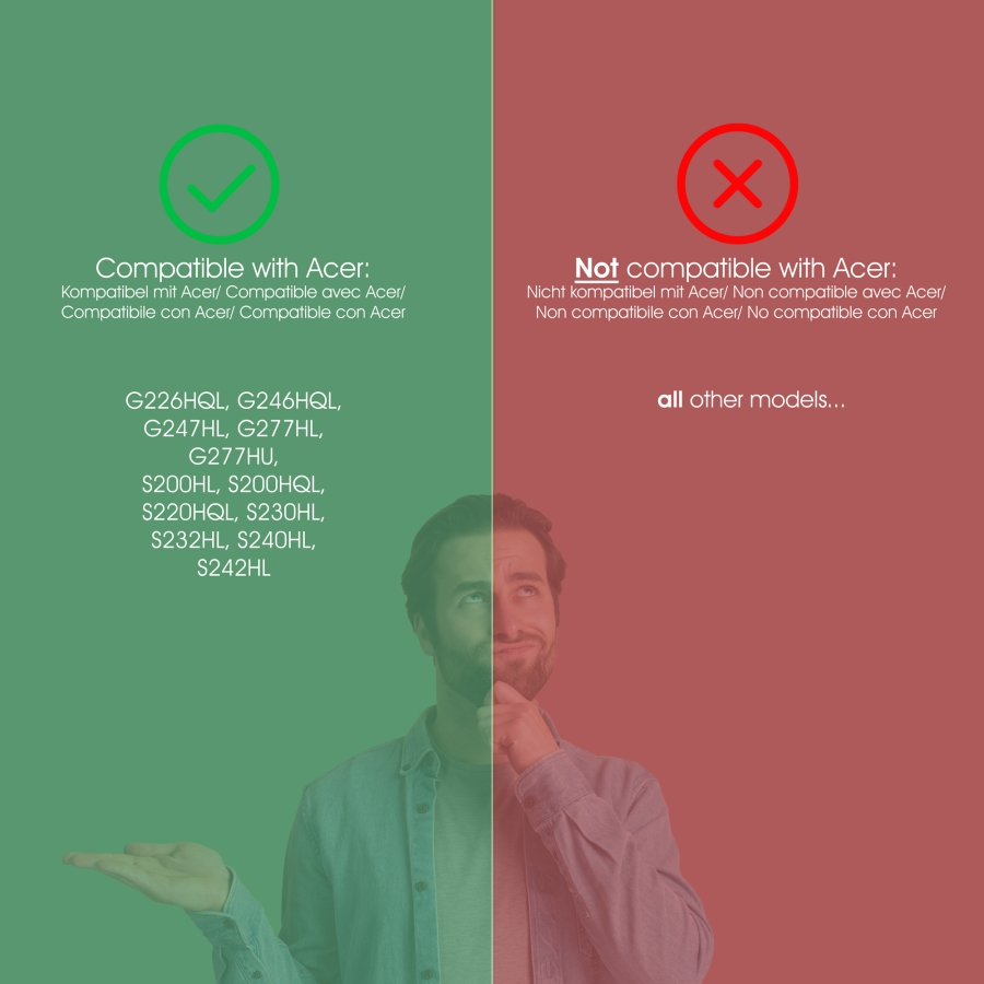 VESA Adapter kompatibel mit Acer Monitor (G-Serie: G226HQL, G246HQL, G247HL, G277HL, G277HU // S-Serie: S200HL, S200HQL, S220HQL, S230HL, S232HL, S242HL)