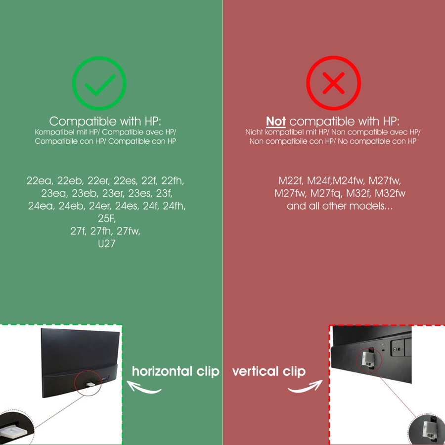 VESA Adapter kompatibel mit HP Monitor (22f, 24f, 27f, 22es, 22ea, 22er, 24es, 24ea, 24er, 27es, 27ea, 27er, U27) - 75x75mm