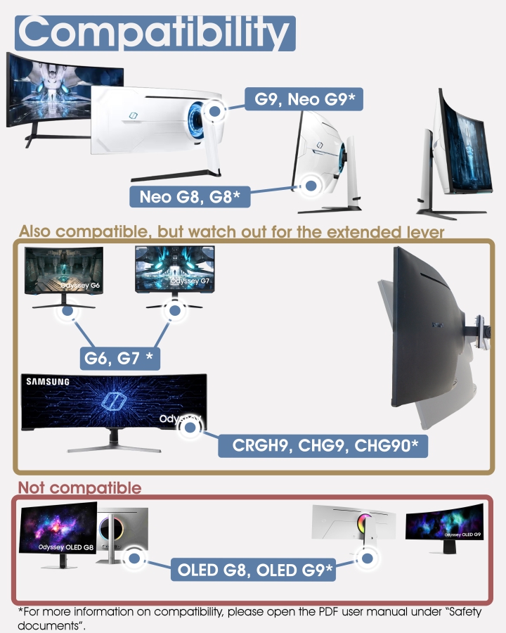VESA Adapter kompatibel mit Samsung Odyssey Monitor (G9, Neo G9, G8, Neo G8, CRG9, CHG9, CHG90 & mehr) - 100x100mm