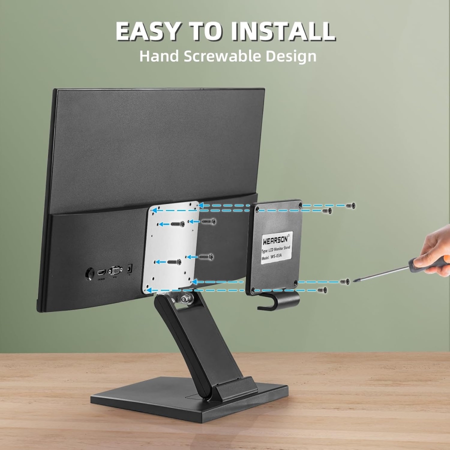 Wearson Verstellbarer LCD-Monitorständer (Schwarz) für 10–24 Zoll (Klappbarer VESA-Tischfuß für Touchscreens & Monitore bis 10 kg – 0° bis 180° neigbar)