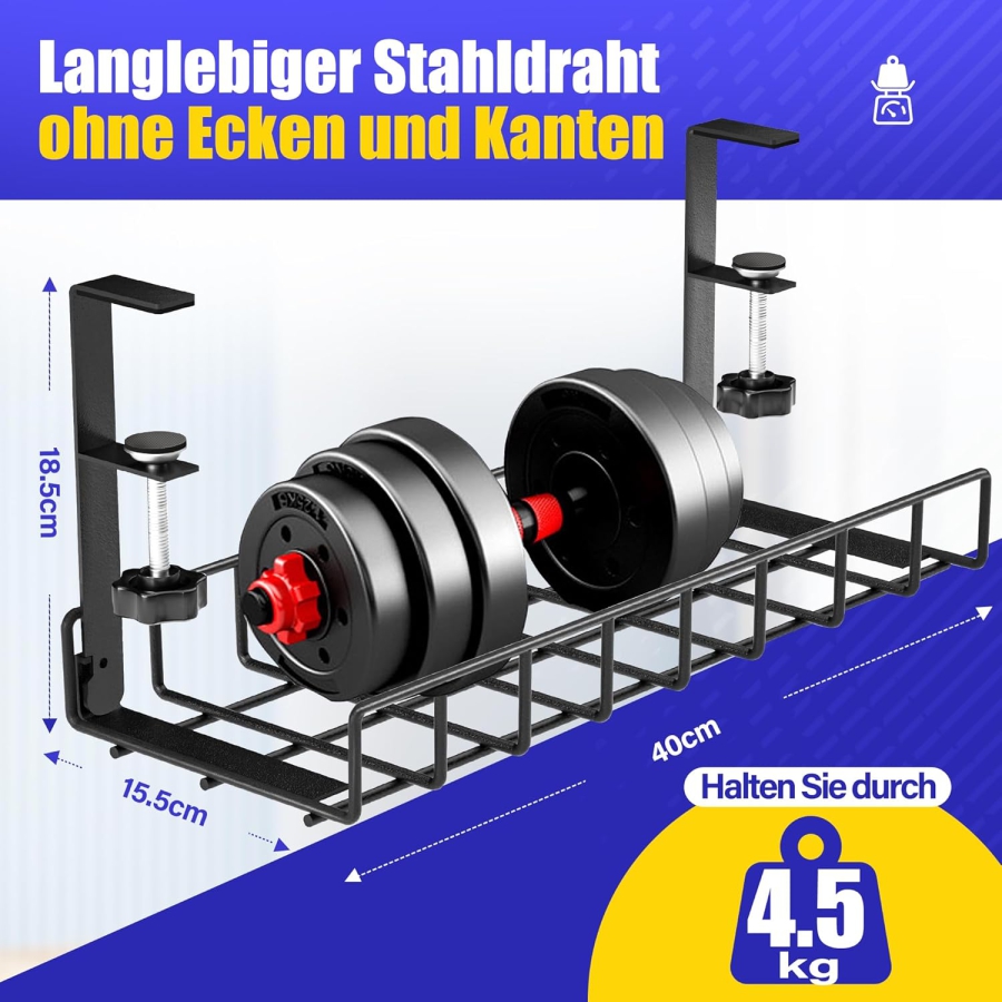 Xpatee Kabelmanagement ohne Bohren – Klemmbarer Kabelkanal für den Schreibtisch (Schwarz) (Robuste Metall-Kabelwanne (40 cm) mit C-Klemmen – Kein Schrauben nötig – Für Tischplatten 1–6 cm Dicke – Inkl. Zubehör.)