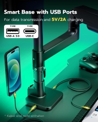 ARES WING Monitorhalterung 2 Monitore für 17-49 Zoll Monitore, Gasfeder und USB A/C Port, Höhenverstellbar,bis 20kg/Arm,VESA 75 & 100