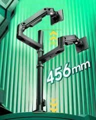 ARES WING Monitorhalterung 2 Monitore übereinander für 17-49 Zoll Flach & Curved Bildschirme, dual Monitor Halterung mit Gasfeder und USB A/C Port, Höhenverstellbar, Gewicht 2-20kg/arm,VESA 75 & 100