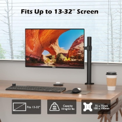 BONTEC 13-32 Zoll Monitor Halterung für LED LCD Bildschirme bis 10 kg, Monitor Tischalterung 1 Monitor Höhenverstellbar Neigbar Schwenkbar, 2 Montageoptionen, VESA 75x75/100x100, Schwarz