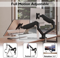 BONTEC Monitor Halterung 2 Monitore für 13-32 Zoll Bildschirme, Ergonomischer Gasfederarmständer Hält 3-9 kg mit Kabelmanagement, Neigbar, Schwenkbar, Drehbar, VESA 75/100 mm
