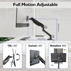 BONTEC Monitor Halterung für 13-32 Zoll Bildschirm Hält 3-9 kg, Gasdruckfeder Arm, Neigbar, Schwenkbar, Drehbar, Ergonomischer Bildschirmhalterung 1 Monitor mit Kabelführung, VESA 75/100mm