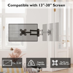BONTEC PC Monitor Wandhalterung TV Wandhalterung Schwenkbar/Neigbar für 13-30 Zoll Plasma Curved Monitor & TV, VESA 75x75/100x100mm, bis 15kg, inkl. Wasserwaage