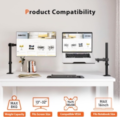 Redbat Monitorarm mit belüfteter Laptopablage, voll einstellbar für 13 bis 32 Zoll LCD LED Bildschirm & bis zu 16 Zoll Notebook, 2 Befestigungsmöglichkeiten, Neigen, Schwenken & Drehen