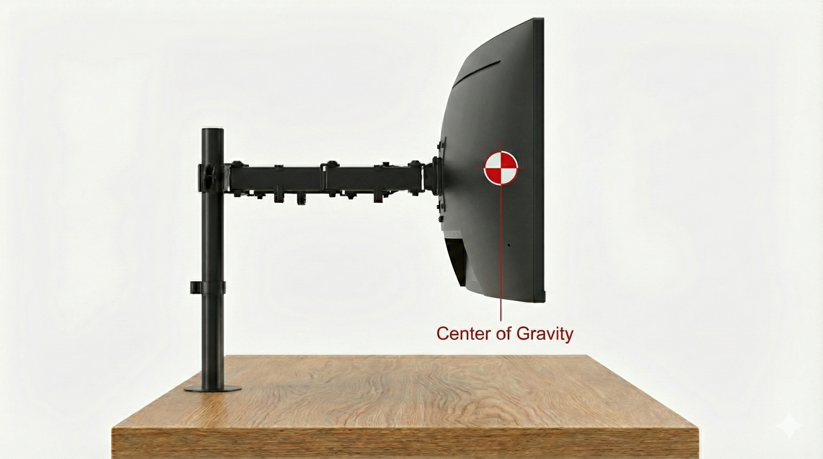 Center of gravity curved monitor on mount