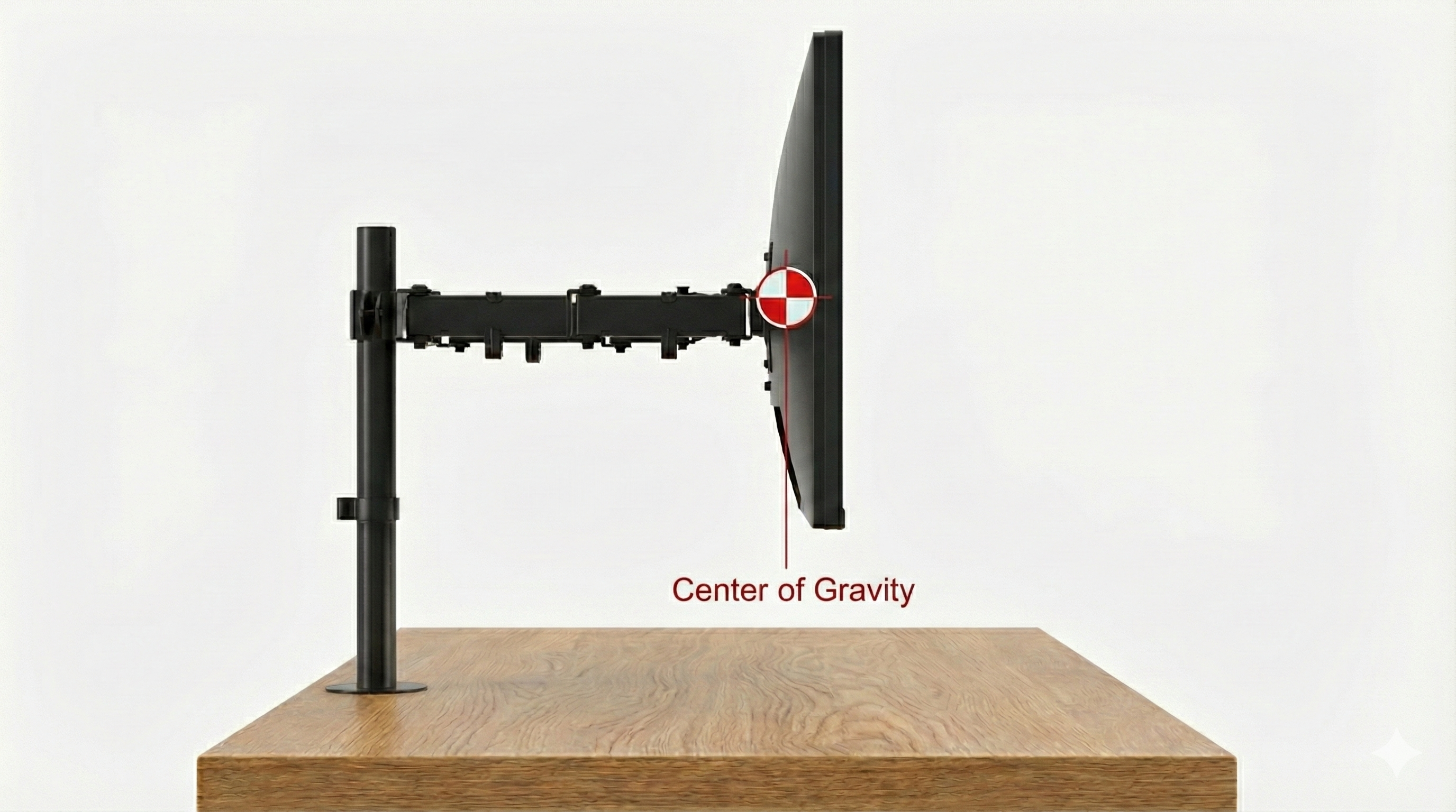 Center of gravity flat monitor on mount