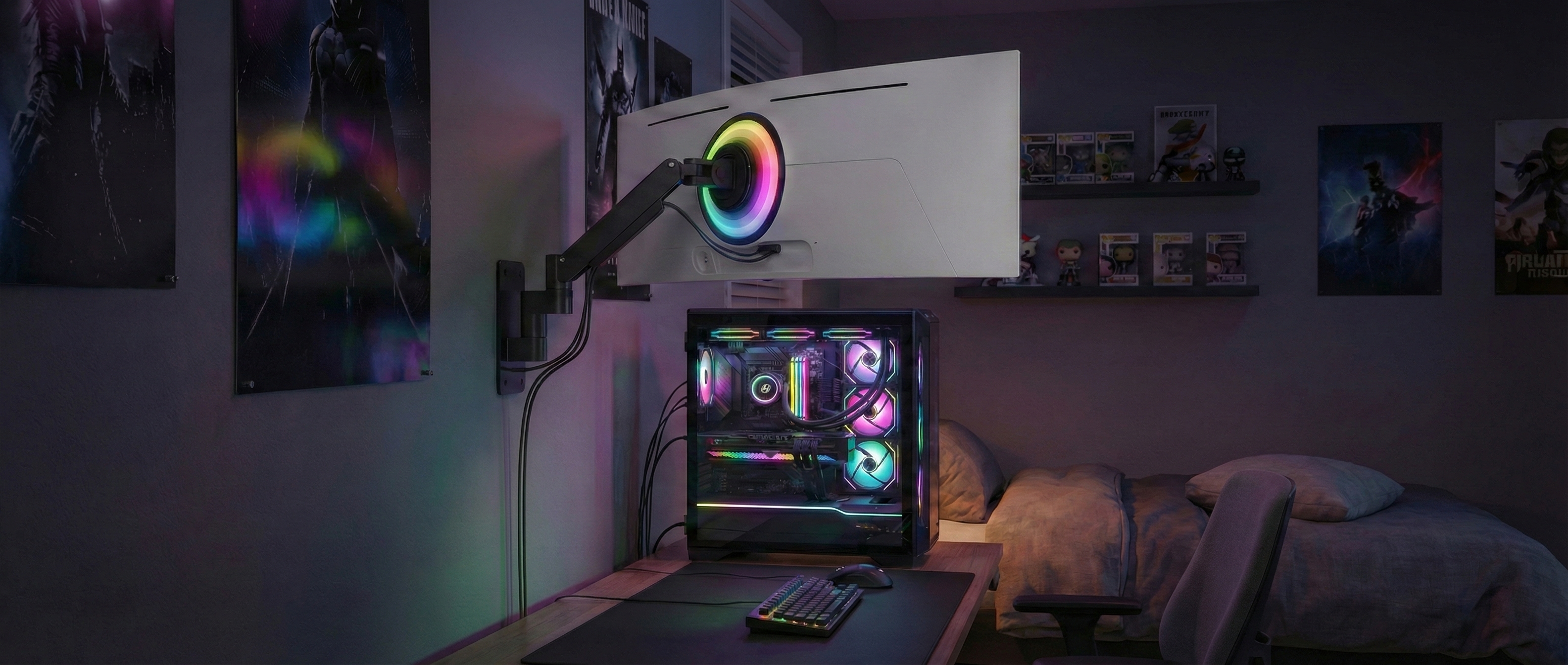 Samsung Odyssey G9 Ultrawide safely mounted on wall mount